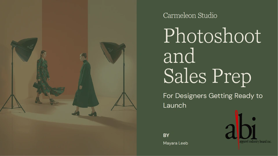 Apparel Industry Board Inc. workshop graphic: Photoshoot and Sales Prep for Designers Getting Ready to Launch