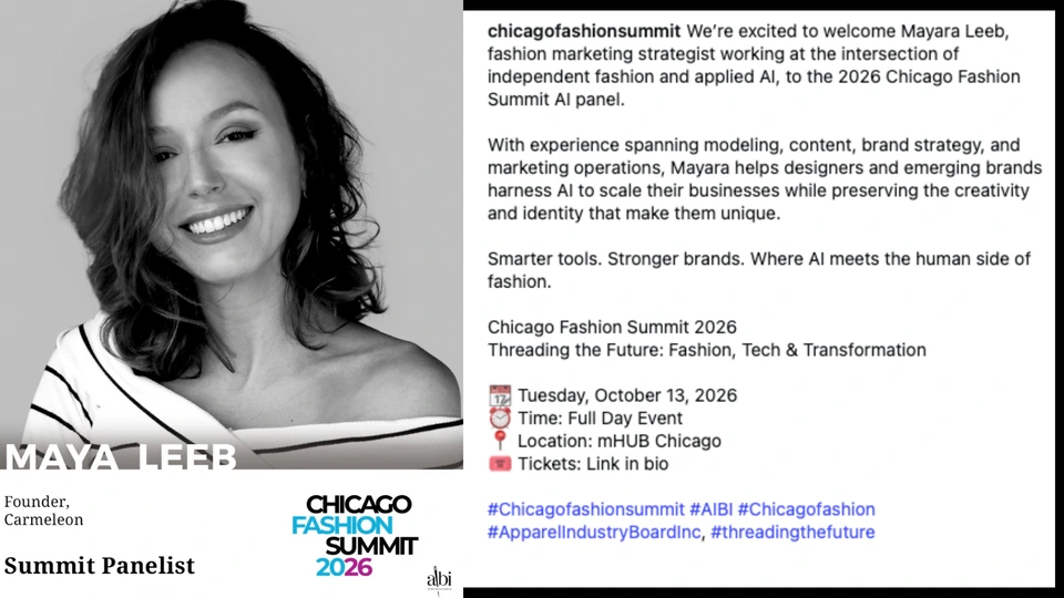 Chicago Fashion Summit 2026 panel graphic about Fashion, Tech and Transformation